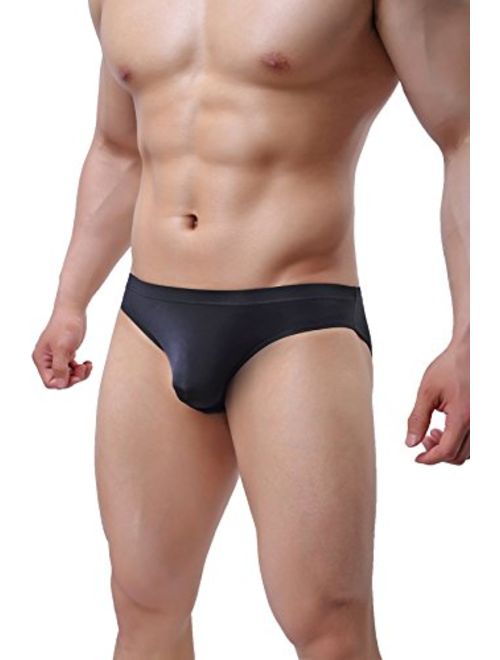 NEIKU Men's Sexy Ice Silk Bikini Underwear Low Rise Seamless Breathable Briefs