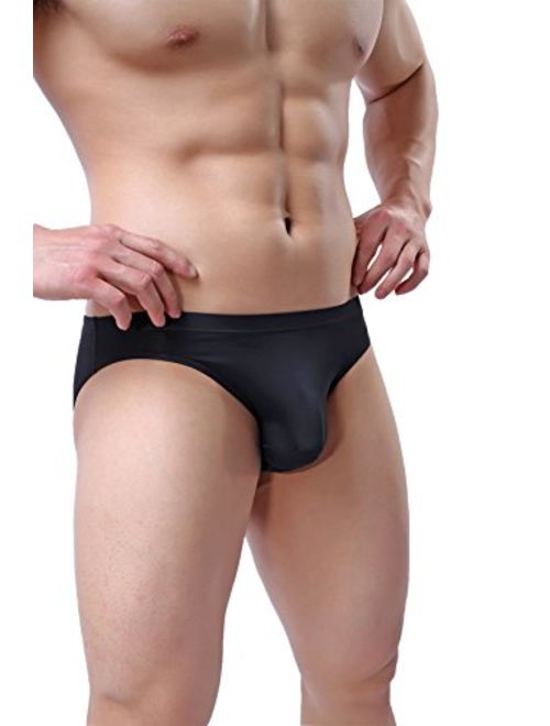 NEIKU Men's Sexy Ice Silk Bikini Underwear Low Rise Seamless Breathable Briefs