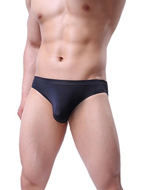 NEIKU Men's Sexy Ice Silk Bikini Underwear Low Rise Seamless Breathable Briefs