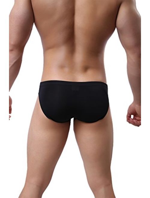 NEIKU Men's Sexy Ice Silk Bikini Underwear Low Rise Seamless Breathable Briefs