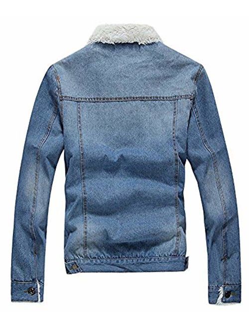 AvaCostume Men's Winter Fleece Lined Patch Denim Jacket Coats