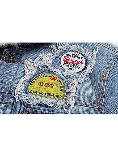 AvaCostume Men's Winter Fleece Lined Patch Denim Jacket Coats