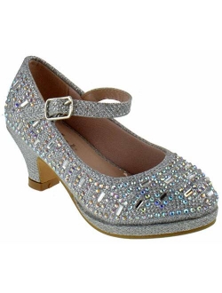 Titan Mall Dana 58K Little Girls Rhinestone Heel Platform Dress Pumps