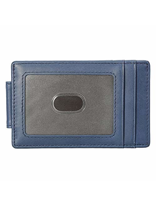 Polare Men's RFID Blocking Full Grain Leather Magnetic Front Pocket Money Clip Powerful Magnets Slim Wallet