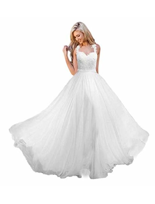 Andybridal A Line Spaghetti Straps Sweetheart Lace Chiffon Bridal Gowns Beach Wedding Dress