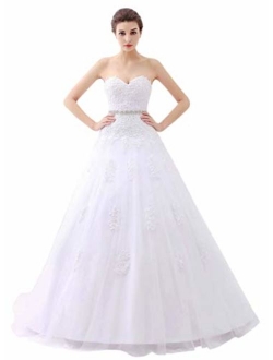 ScelleBridal Sweetheart Strapless A-line Lace Appliques Wedding Dresses for Bride