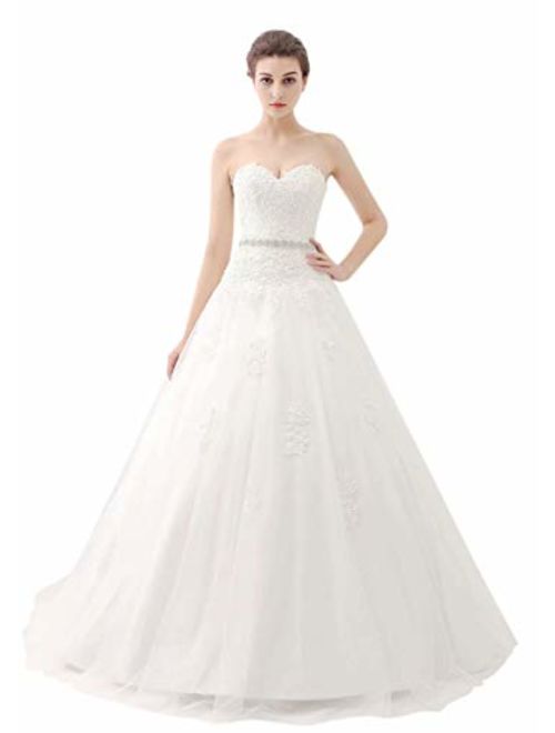 ScelleBridal Sweetheart Strapless A-line Lace Appliques Wedding Dresses for Bride