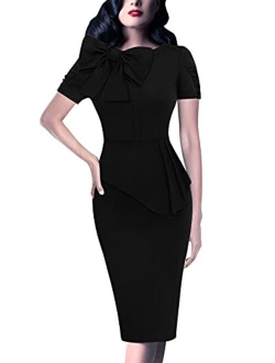 VFSHOW Womens Celebrity Vintage Bowknot Cocktail Party Stretch Bodycon Dress