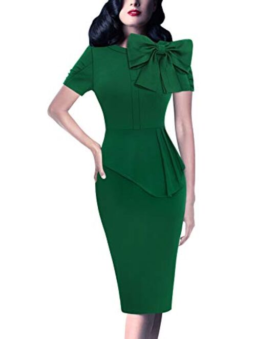 VFSHOW Womens Celebrity Vintage Bowknot Cocktail Party Stretch Bodycon Dress