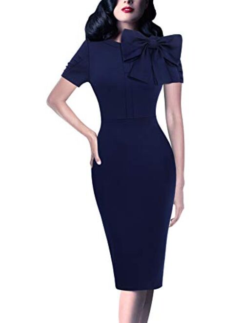 VFSHOW Womens Celebrity Vintage Bowknot Cocktail Party Stretch Bodycon Dress