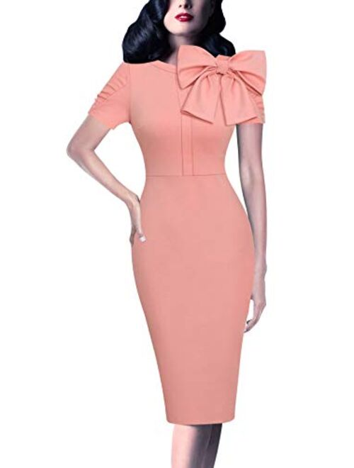 VFSHOW Womens Celebrity Vintage Bowknot Cocktail Party Stretch Bodycon Dress