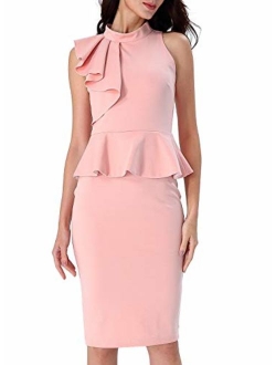 VFSHOW Womens Mock Neck Ruffle Peplum Business Cocktail Party Sheath Dress