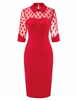 Women's 1950s Retro Polka Dots Lapel Collar Pencil Dress Cocktail Party Dresses