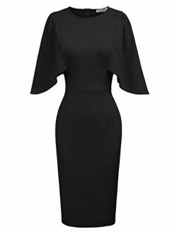 Women 3/4 Ruffle Sleeve Slim Fit Business Pencil Dress