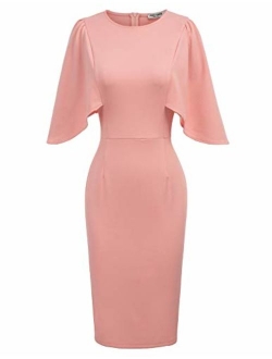 Women 3/4 Ruffle Sleeve Slim Fit Business Pencil Dress