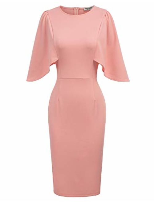 GRACE KARIN Women 3/4 Ruffle Sleeve Slim Fit Business Pencil Dress