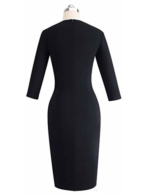 HOMEYEE Women's 3/4 Sleeve Colorblock Business Dress with Belt B478