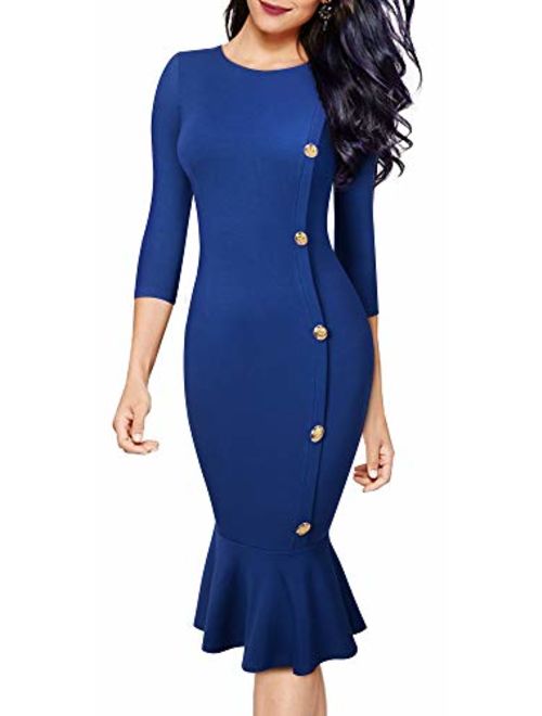 HOMEYEE Women Vintage Mermaid Button Business Party Bodycon Sheath Dress B492