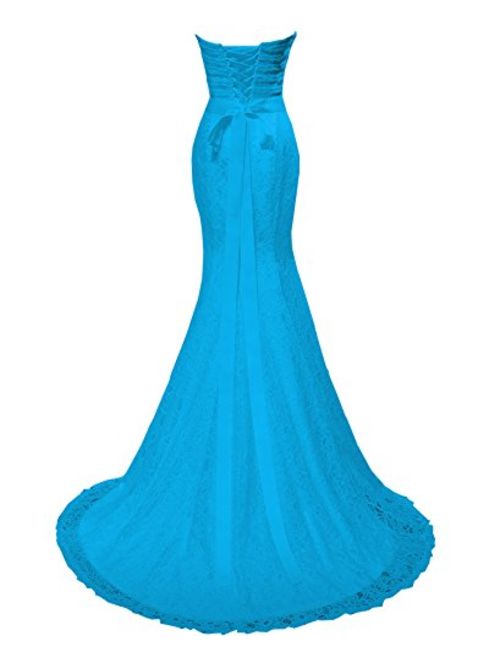 SOLOVEDRESS Women's Lace Wedding Dress Mermaid Evening Dress Bridal Gown with Sash (US 20 Plus,Blue)