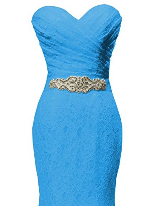 SOLOVEDRESS Women's Lace Wedding Dress Mermaid Evening Dress Bridal Gown with Sash (US 20 Plus,Blue)