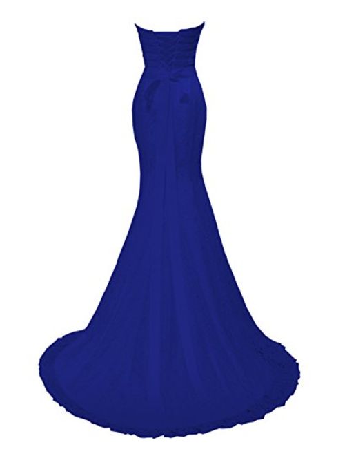 SOLOVEDRESS Women's Lace Wedding Dress Mermaid Evening Dress Bridal Gown with Sash (US 12,Royal Blue)