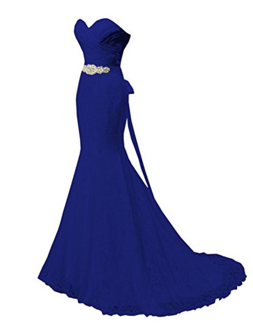 SOLOVEDRESS Women's Lace Wedding Dress Mermaid Evening Dress Bridal Gown with Sash (US 12,Royal Blue)