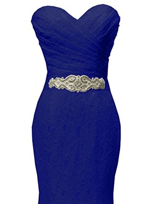 SOLOVEDRESS Women's Lace Wedding Dress Mermaid Evening Dress Bridal Gown with Sash (US 12,Royal Blue)