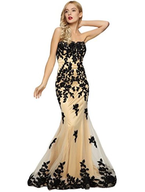 Meier Women's Strapless Lace Bead Formal Evening Gown