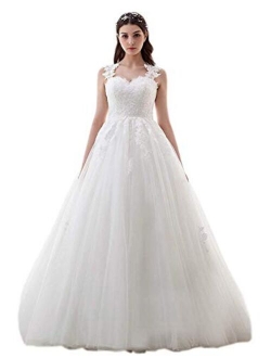 LMBRIDAL Women's Scoop Neck Ball Gown Wedding Dress Lace Bridal Gown WBD10