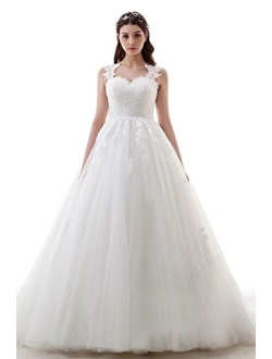 LMBRIDAL Women's Scoop Neck Ball Gown Wedding Dress Lace Bridal Gown WBD10