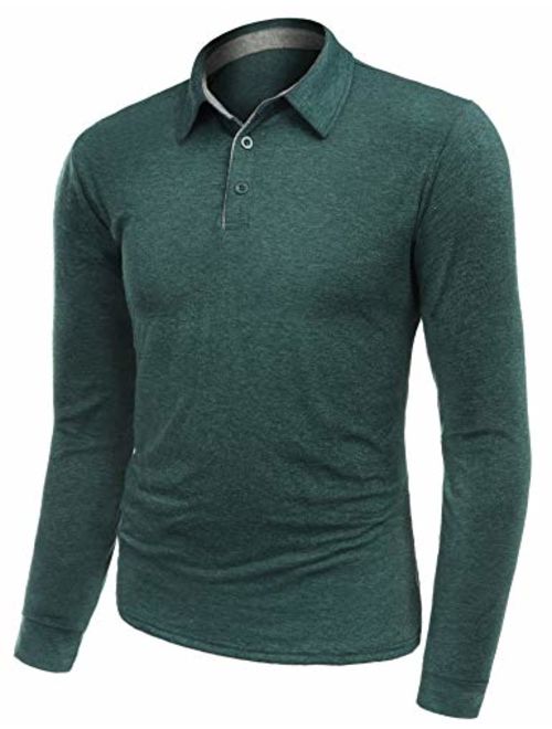 AUDIANO Mens Polo Shirts Long Sleeve Golf T Shirts Casual Outdoor Performance Button Polo Tops