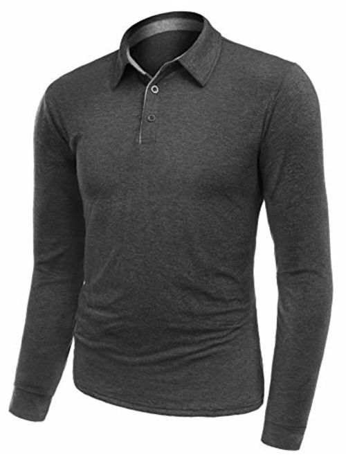 AUDIANO Mens Polo Shirts Long Sleeve Golf T Shirts Casual Outdoor Performance Button Polo Tops