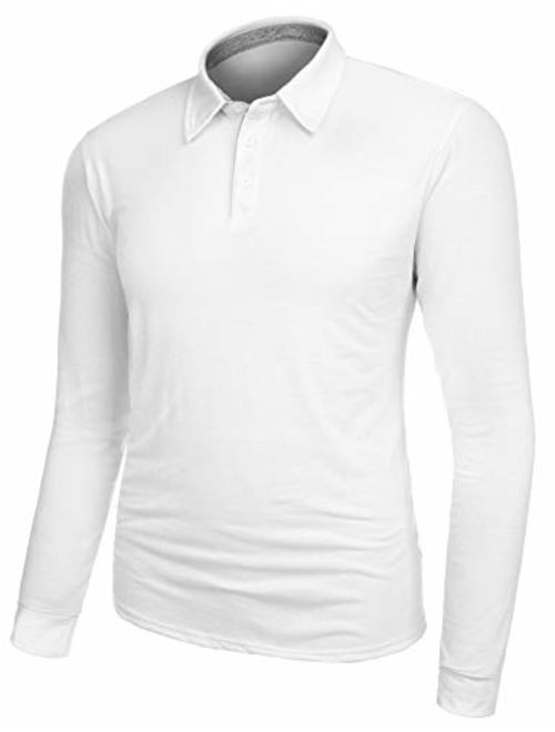 AUDIANO Mens Polo Shirts Long Sleeve Golf T Shirts Casual Outdoor Performance Button Polo Tops