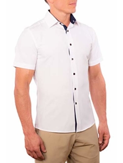 CC Performance Slim Fit Short Sleeve Button Down Shirts for Men | Wrinkle Free Washable Casual Button Up Shirts for Men