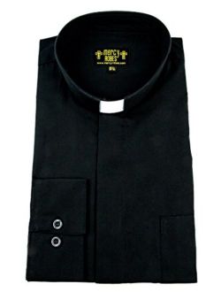 Mercy Robes Mens Black Long Sleeve Standard Cuff Tab Collar Clergy Shirt