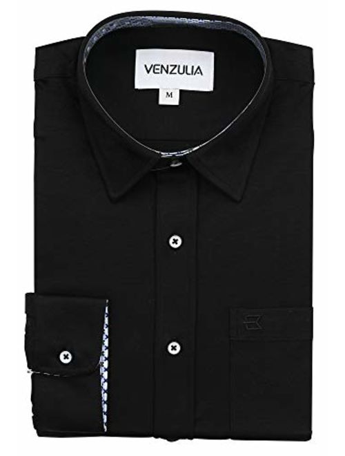 VENZULIA Mens Business Casual Shirt Longsleeve Stretch Knit Shirt