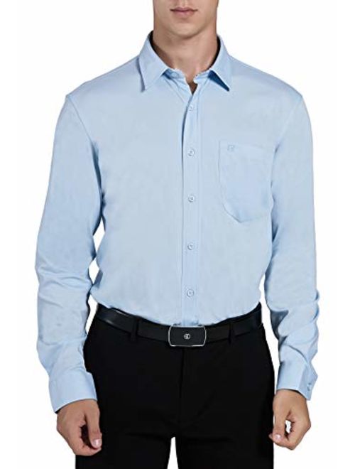 VENZULIA Mens Business Casual Shirt Longsleeve Stretch Knit Shirt