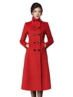 Chickle Women's Double Breasted Lapel Walker Long Wool Coat