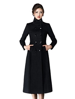 Chickle Women's Double Breasted Lapel Walker Long Wool Coat