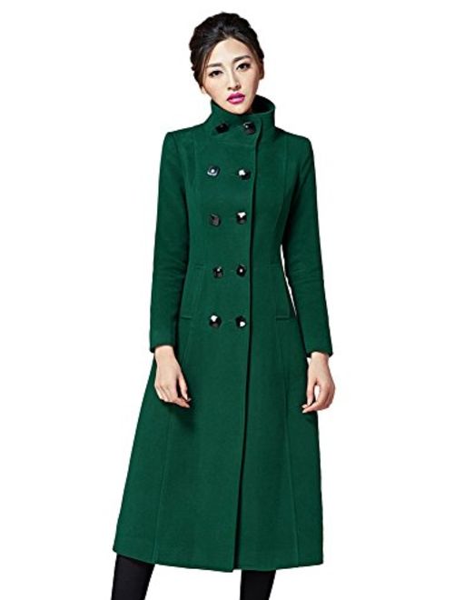 Chickle Women's Double Breasted Lapel Walker Long Wool Coat