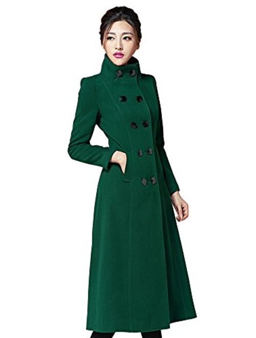 Chickle Women's Double Breasted Lapel Walker Long Wool Coat