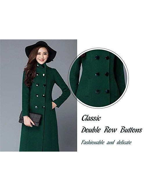 Chickle Women's Double Breasted Lapel Walker Long Wool Coat