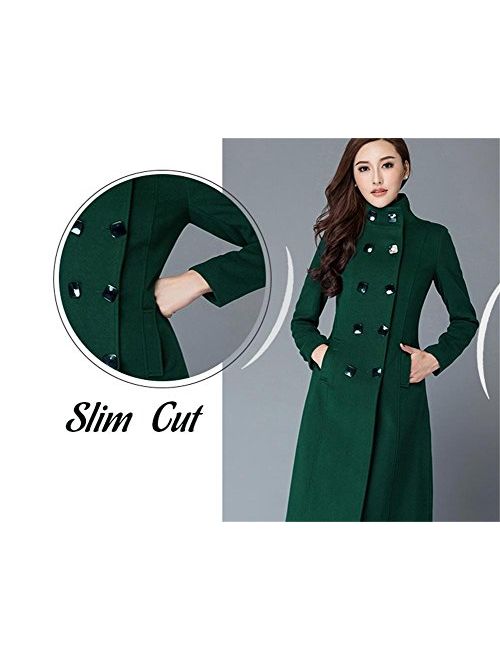 Chickle Women's Double Breasted Lapel Walker Long Wool Coat