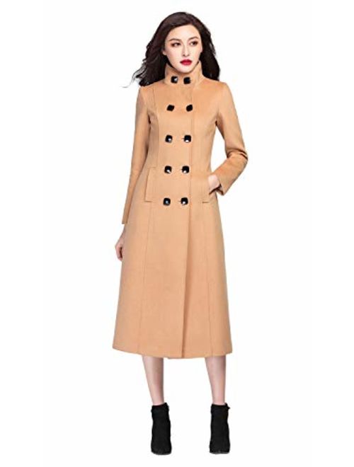 Chickle Women's Double Breasted Lapel Walker Long Wool Coat