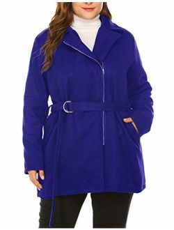 Chigant Womens Plus Size Coat Jacket Winter Trench Coat Notched Lapel Double Breasted Zipper Down Jackets Belt Outercoat