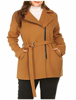 Chigant Womens Plus Size Coat Jacket Winter Trench Coat Notched Lapel Double Breasted Zipper Down Jackets Belt Outercoat