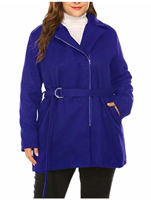 Chigant Womens Plus Size Coat Jacket Winter Trench Coat Notched Lapel Double Breasted Zipper Down Jackets Belt Outercoat