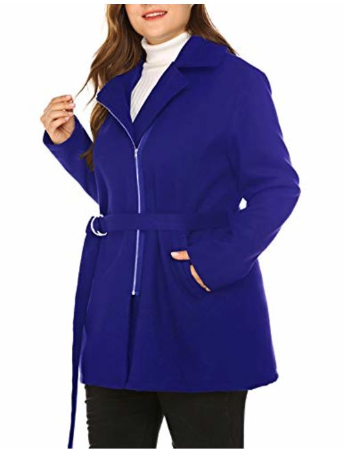 Chigant Womens Plus Size Coat Jacket Winter Trench Coat Notched Lapel Double Breasted Zipper Down Jackets Belt Outercoat