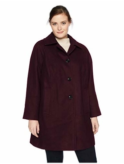 Women's Plus Size Raglan Button Front Wool Coat with Scarf