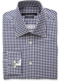 Men's Tailored Fit Check Spread Collar Dress Shirt